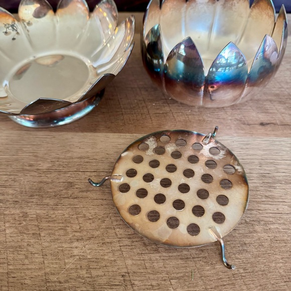 Vintage Reed & Barton silver-plated lotus flower frog Tarnished 3 Piece Set - Picture 10 of 12